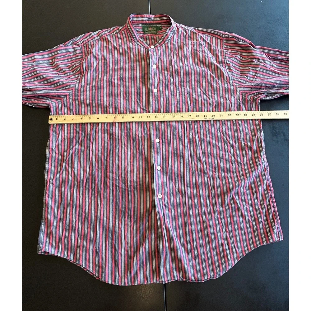 VTG J Crew Outfitters Mens XL Grandad Band Collar Shirt Striped Cotton Hong Kong